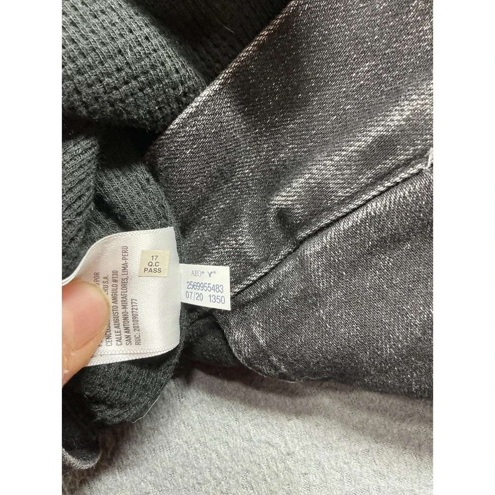 American Eagle Jacket‎ Mens Small Gray Denim Hooded Trucker Bomber Button Front